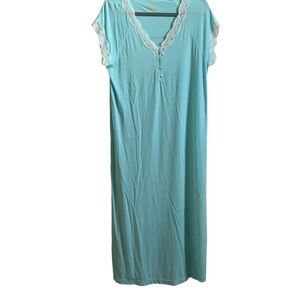 Cabernet Nightgown SIZE MED Blue Short Sleeve Lace Trim Long Cotton Blend Gown